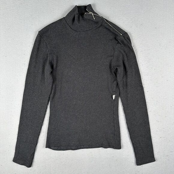 Morgan De Toi Ribbed High Neck Sweater Women’s Small‎ Black Long Sleeve Zippered - Picture 1 of 16